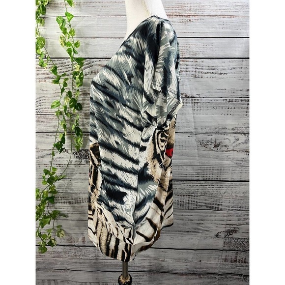 Tiger Mates Tunic Top Medium Large Brown Gray Silk Safari Africa Jungle Disney - Picture 7 of 10
